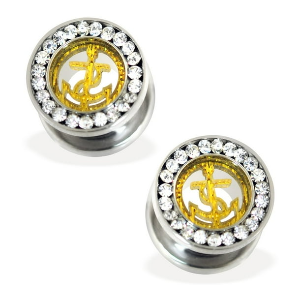 Sold as a Pair Inspiration Dezigns Rose Gold Glittery Anchor 316L Surgical Steel Screw Fit Tunnels Sold as a Pair Inspiration Dezigns Rose Gold Glittery Anchor 316L Surgical Steel Screw Fit Tunnels